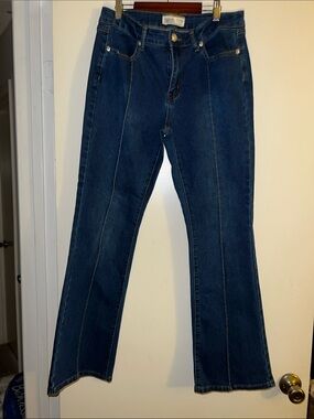 Dark Blue Flared Jeans with Front Seams